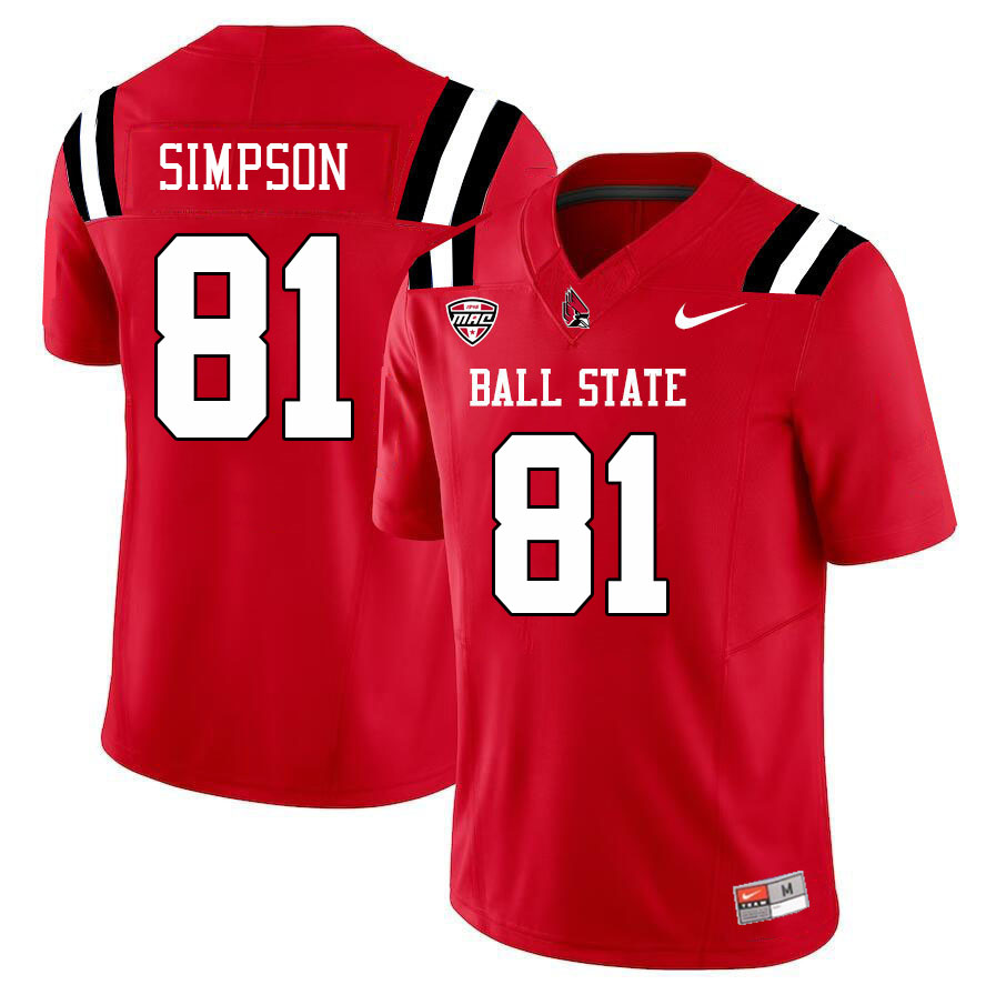 Ball State Cardinals #81 Zavier Simpson College Football Jerseys Stitched Sale-Cardinal
